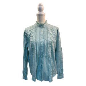 Ann Taylor LOFT New NWT Mint Green Button Up Pleated Front Blouse Large L